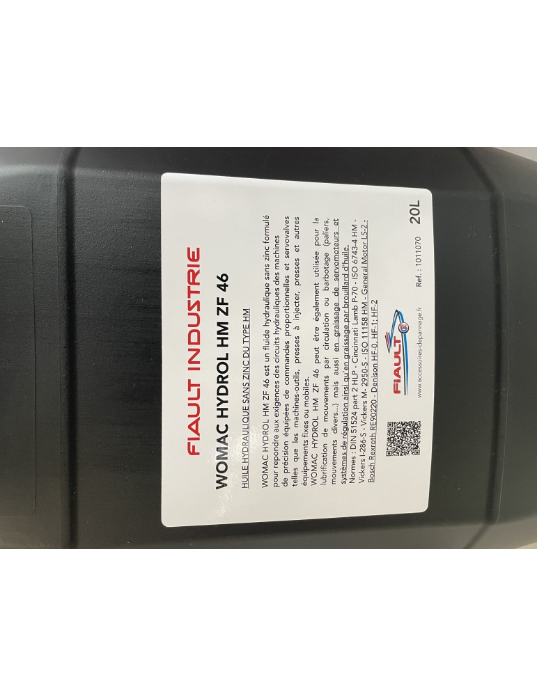 BIDON 20L HUILE HYDRAULIQUE WOMAC HYDROL HM ZF 46