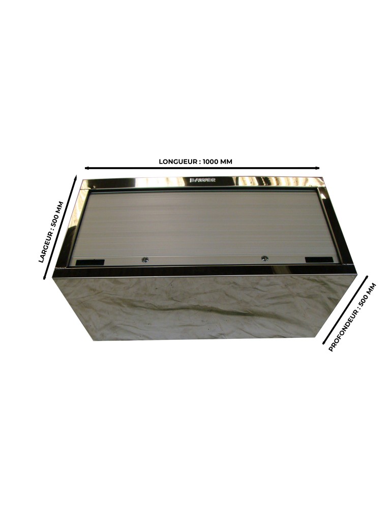 POLISHED STAINLESS STEEL STORAGE BOX WITH CURTAIN
